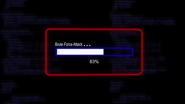 cyan glowing progress bar shows 100% percent of brute force attack on a background of computer code programming.4K Data Transfer and Secure Cloud Server Storage Technology Animation