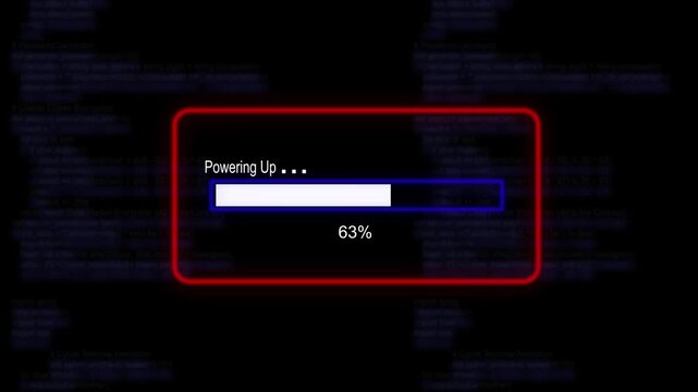 cyan glowing progress bar shows 100% percent of data sync progress on a background of computer code programming.4K Data Transfer and Secure Cloud Server Storage Technology Animation