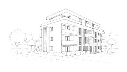Fototapeta premium Architectural of a modern apartment building with balconies and trees