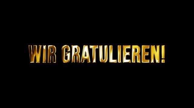 Wir Gratulieren gold text animation luxury German congratulations message on black background
