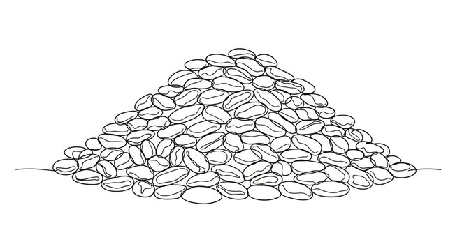Hand-drawn illustration of a pile of coffee beans, sketch style, isolated on white background.