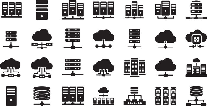 Cloud computing and data storage icons set
