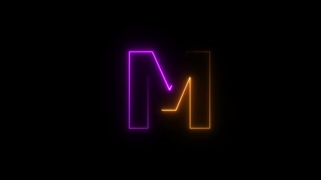 Neon Glowing Letter M Animation Loop Abstract Alphabet Light Effect 4K Black Background