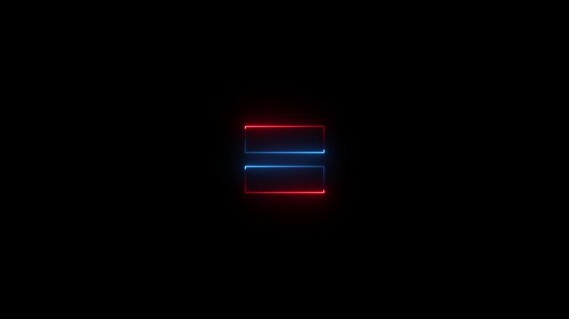 Equal neon sign appear in center on black background.