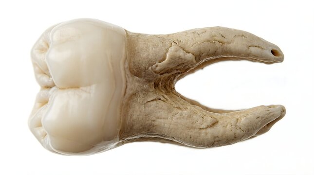 Wisdom tooth with roots isolated on white background medical or dental concept.