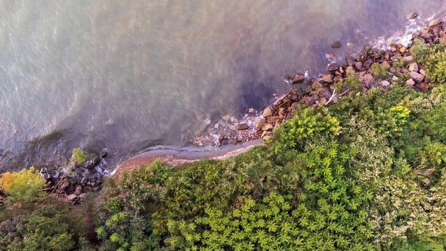 Bird's-eye view of Lake Erie waterfront