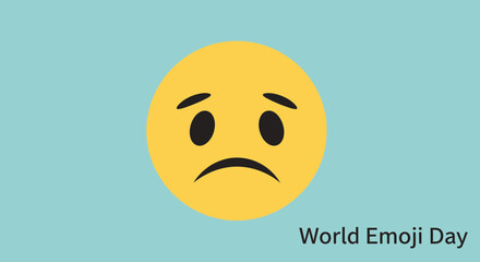 Fototapeta premium Sad Emoji Face, World Emoji Day, Blue Background, Emotion Icon