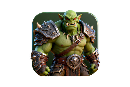 A muscular green orc warrior stands confidently in armor and leather gear.