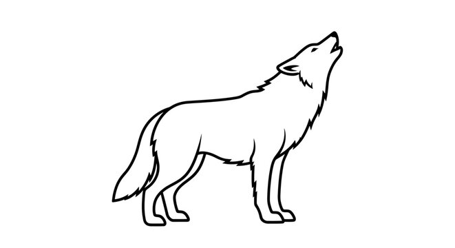 Monochromatic line art illustration of a howling wolf, capturing the essence of wilderness and animal instinct with a clean, graphic design