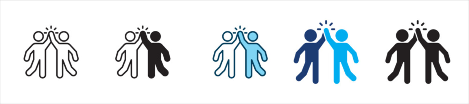 Two people high five icon set. Icon symbol for clapping, applause, hand clap, appreciation, celebration, success, praise, approval, achievement. Vector illustration