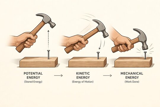 Physics Education Illustration &ndash; Energy Transformation Process Diagram