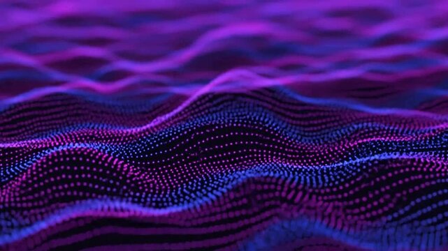 Abstract digital wave pattern with glowing dots in vibrant purple and blue colors