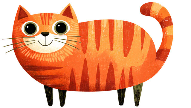 Cute orange cat cartoon character, flat pastel illustration