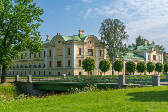 Strelna, Saint Petersburg, Russia, June 12, 2025: Administrative building on the territory of the National Congress Palace in Strelna on a sunny summer day