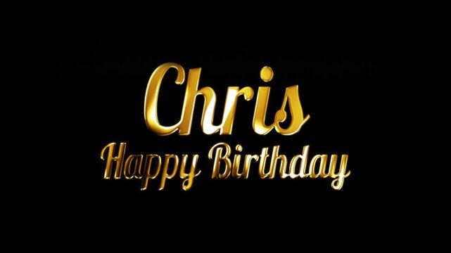 Happy Birthday Chris luxury gold text animation with sparkling particles on dark background
