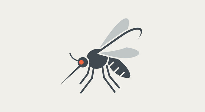 Simple graphic illustration of a mosquito insect, an iconic symbol representing common insect pests and potential disease vectors, often associated with summer evenings and public health concerns