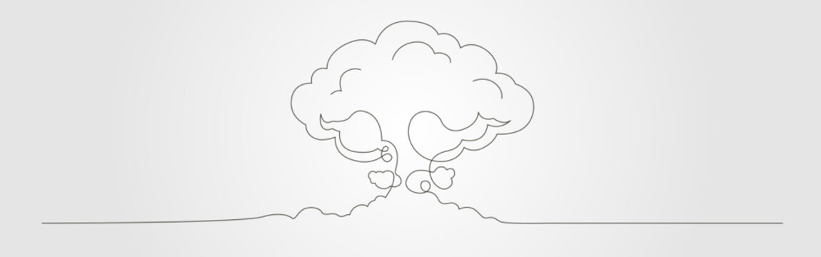 Atomic bomb line this continues line minimalist illustration portrays the silhouette of a mushroom cloud.