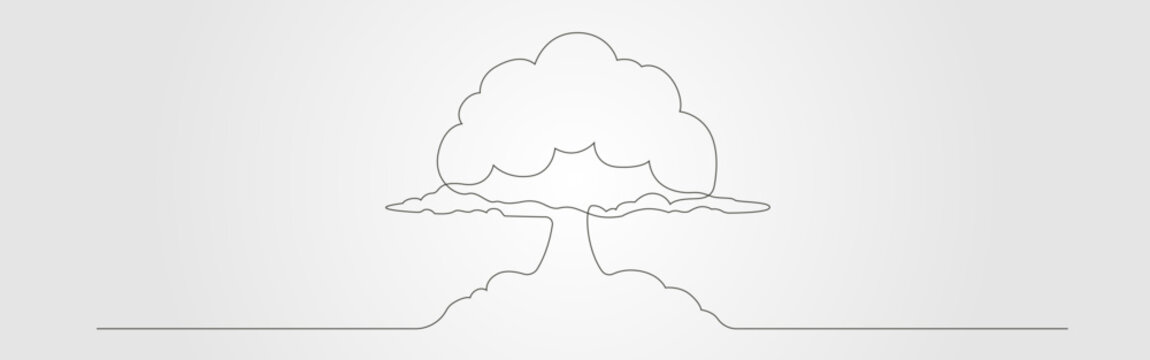 Atomic mushroom bomb continues line minimalist illustration portrays the silhouette of a mushroom cloud.