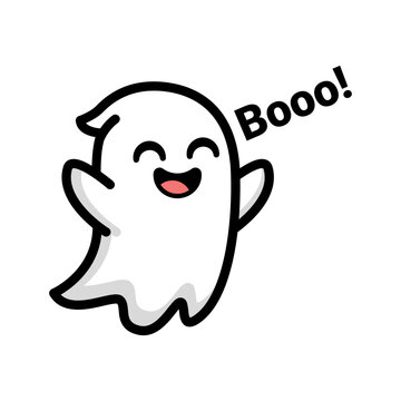 Playful ghost shouting booo text