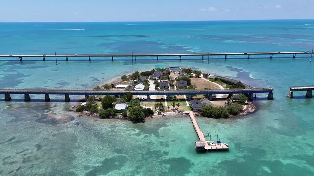 Aerial view overlooking the historic Pigeon Key in Monroe County, Florida.