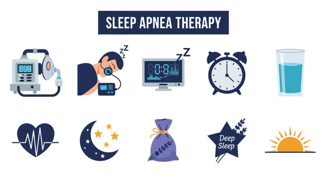 Sleep Apnea Therapy Medical Icons Set.