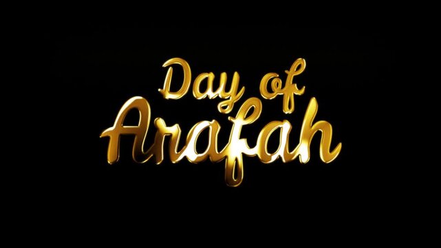 Day of Arafah luxury gold text animation with sparkling particles on black background
