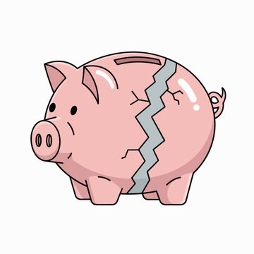 Cracked Piggy Bank Vector Design for Bankruptcy and Unemployment