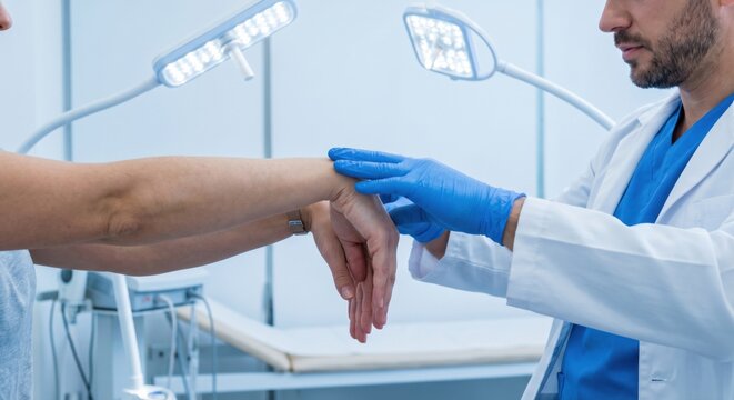 Doctor performing Phalen's test on patient's hand