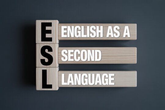 Wooden blocks forming the acronym ESL for English as a Second Language