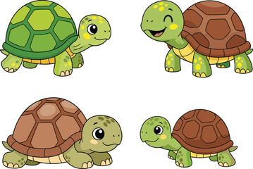 Obraz premium Cartoon Turtle Vector Collection Featuring Cute Animal Characters with Colorful Shells and Playful Expressions