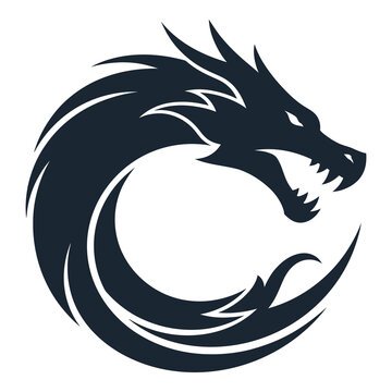 Black dragon head with sharp teeth and spiky hair  mythical creature icon