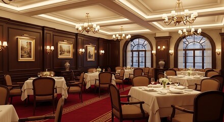 Fototapeta premium Elegant restaurant dining room interior.