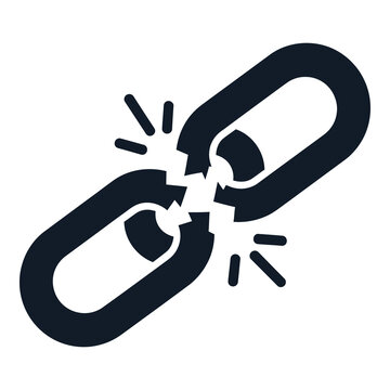 Broken chain link with cracks and breaks falling apart icon