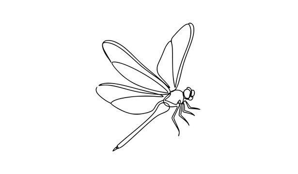 Minimalist dragonfly silhouette vector illustration in elegant flying pose isolated on white background