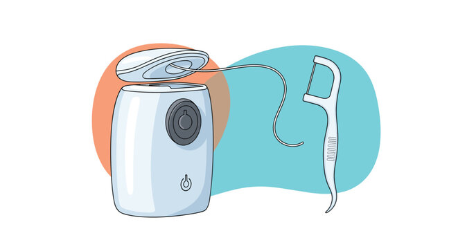 Set of dental floss container and a plastic floss pick for daily teeth cleaning and oral hygiene maintenance.