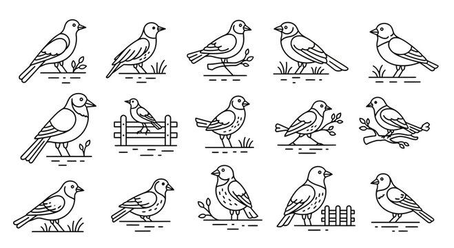 Native American Indian in traditional costume with a set of cute illustrated animals and birds including sparrow owl and duck in a spring nature vector cartoon style design