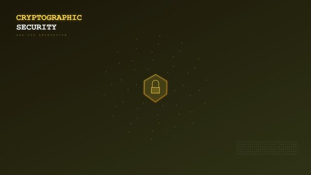 An advanced blockchain finance ledger sequence depicting a luminescent golden padlock manifesting within a geometric hexagonal interface to symbolize impenetrable cryptographic security