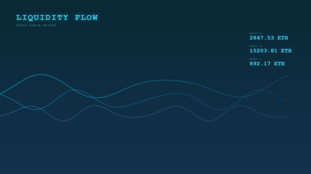 A sophisticated blockchain finance ledger visualization depicting flowing digital currents of cryptocurrency liquidity moving across a dark cinematic void for high end financial data analysis