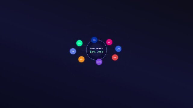 A futuristic blockchain finance ledger visualizing a dynamic network of encrypted assets that organically expand and connect to a central monetary hub in deep space