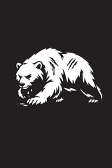 Fototapeta premium A black and white silhouette of a hunted bear vector with black background