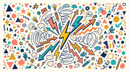Fototapeta premium Handdrawn Colorful Creative Brainstorming Doodle Art Illustration for Idea Generation and Problem Solving