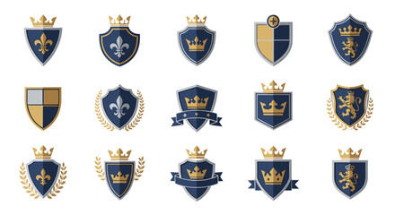 Collection of Royal Crests and Shields with Crowns and Laurels. © Chun