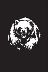 Obraz premium A black and white silhouette of a bear running in front of camera vector with black background