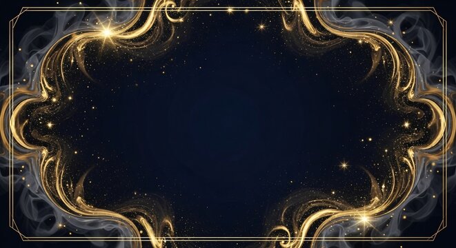 Elegant black and gold ornate frame with shimmering accents perfect for luxury invitations and sophisticated event backgrounds
