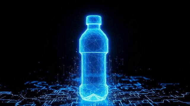 Glowing Blue Digital Water Bottle Illustration On Circuit Board With Particles In The Background Technology Future Innovation For Concept Presentations Website Design