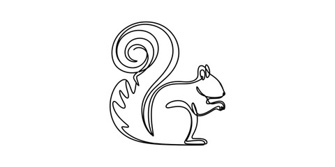 Continuous line drawing of a cute squirrel with a large bushy tail sitting on a white background © Pabon Art Gallery
