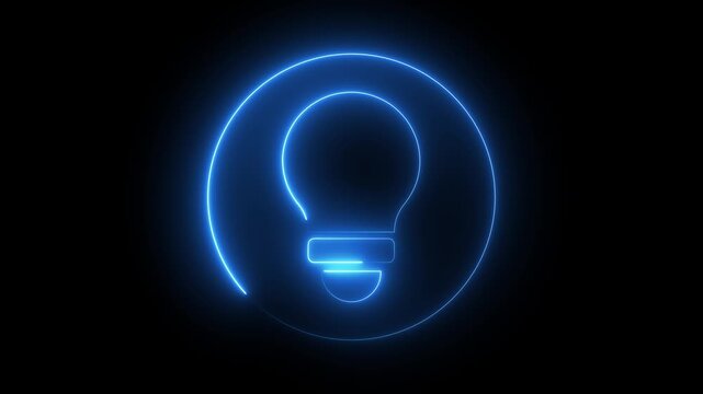 Bulb icon animation by green color neon on black background. 4k Neon electric bulb icon animation on black background. Energy idea, Electric neon bulb with charging.4k video