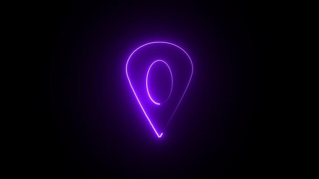 Abstract location glowing neon icon fast tracking map pin icon animation .Neon glowing sing location icon animation,Abstract location glowing neon icon fast.4k
