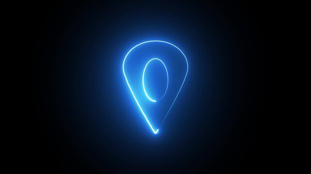 Abstract location glowing neon icon fast tracking map pin icon animation .Neon glowing sing location icon animation,Abstract location glowing neon icon fast.4k