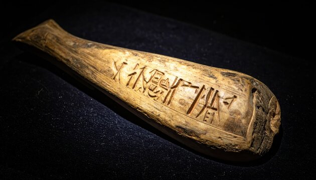 Meticulously carved ancient Chinese oracle bone featuring early pictographic script, a historical artifact from antiquity